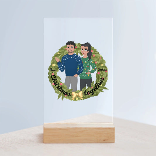 Weihnachten zusammen Acrylschild mit Holzständer