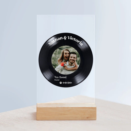 Vinyl Schallplatten Musikspieler Acrylschild mit Holzständer