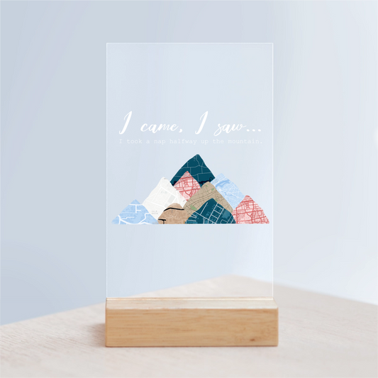 Berg Acrylschild mit Holzständer