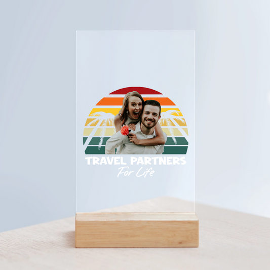Reisepartner fürs Leben Acrylschild mit Holzständer