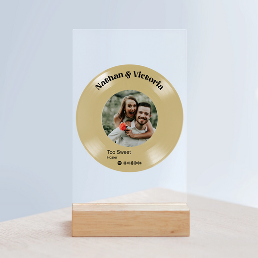 Vinyl Schallplatten Musikspieler Acrylschild mit Holzständer