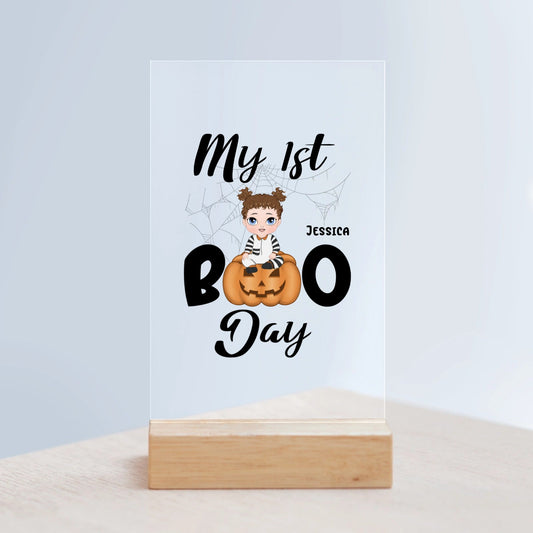 Mein erster Boo Tag Halloween Acrylschild mit Holzständer