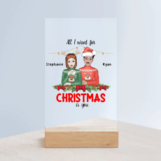 Alles was ich mir zu Weihnachten wünsche bist du Acrylschild mit Holzständer