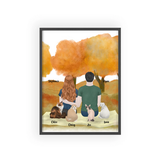Du, ich und die Katzen Poster mit Holzrahmen