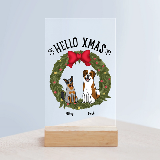 Hallo Xmas Weihnacht Acrylschild mit Holzständer
