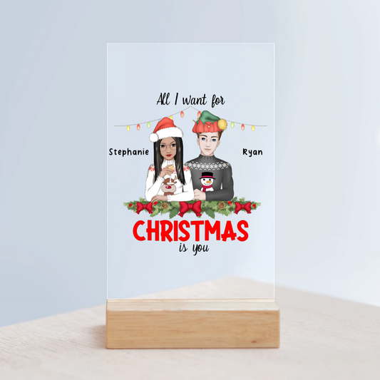 Alles was ich mir zu Weihnachten wünsche bist du Acrylschild mit Holzständer
