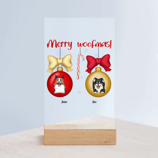 Frohe Woofnachten Weihnacht Acrylschild mit Holzständer