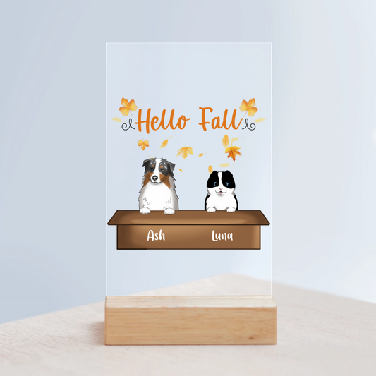 Hallo Herbst Acrylschild mit Holzständer