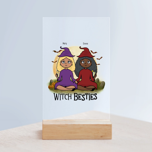 Hexenbesties Halloween Acrylschild mit Holzständer