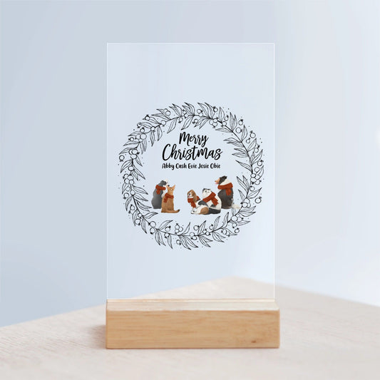 Frohe Haustier Weihnachten Acrylschild mit Holzständer