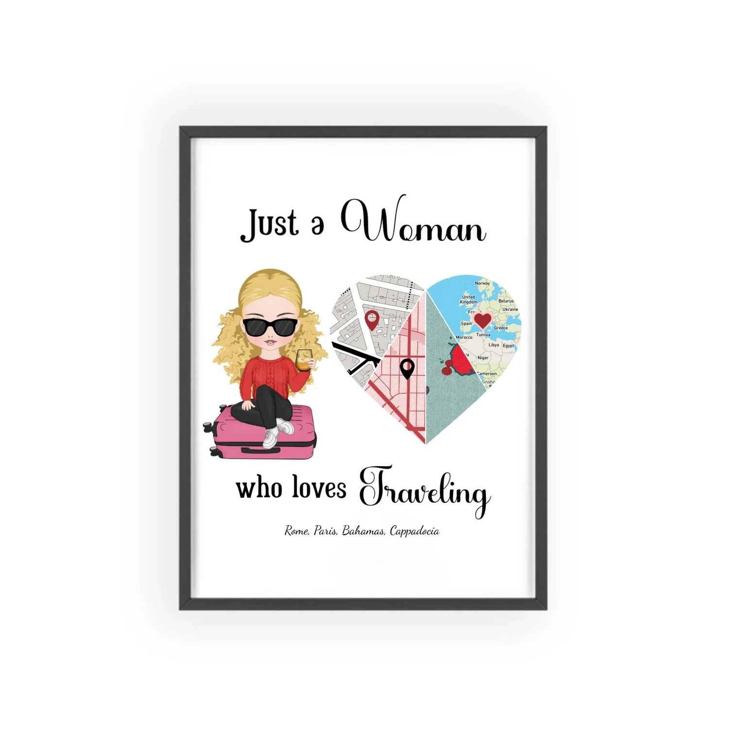 Travel and Maps Posters with Wooden Frame Collection
