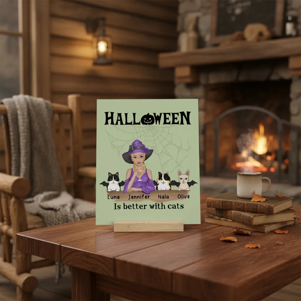 Halloween ist besser mit Katzen Galerietafel mit Ständer