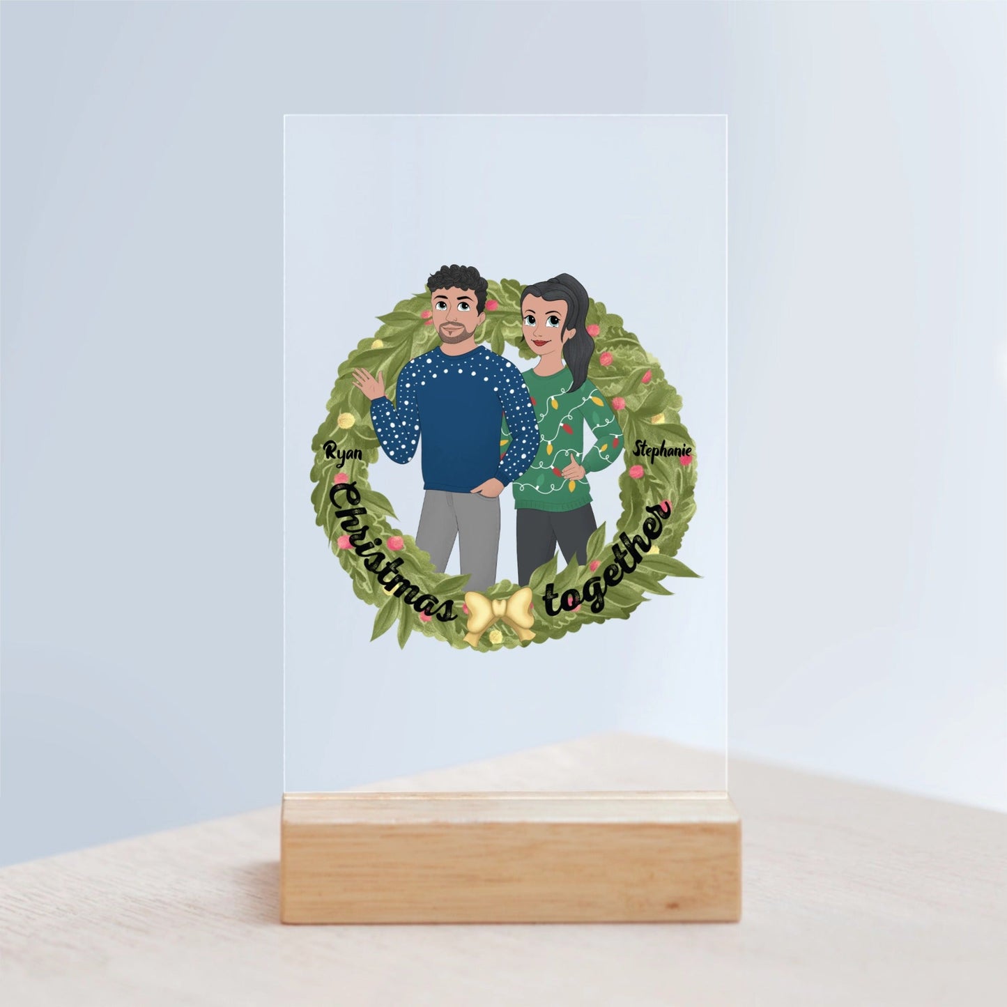 Weihnachten zusammen Acrylschild mit Holzständer