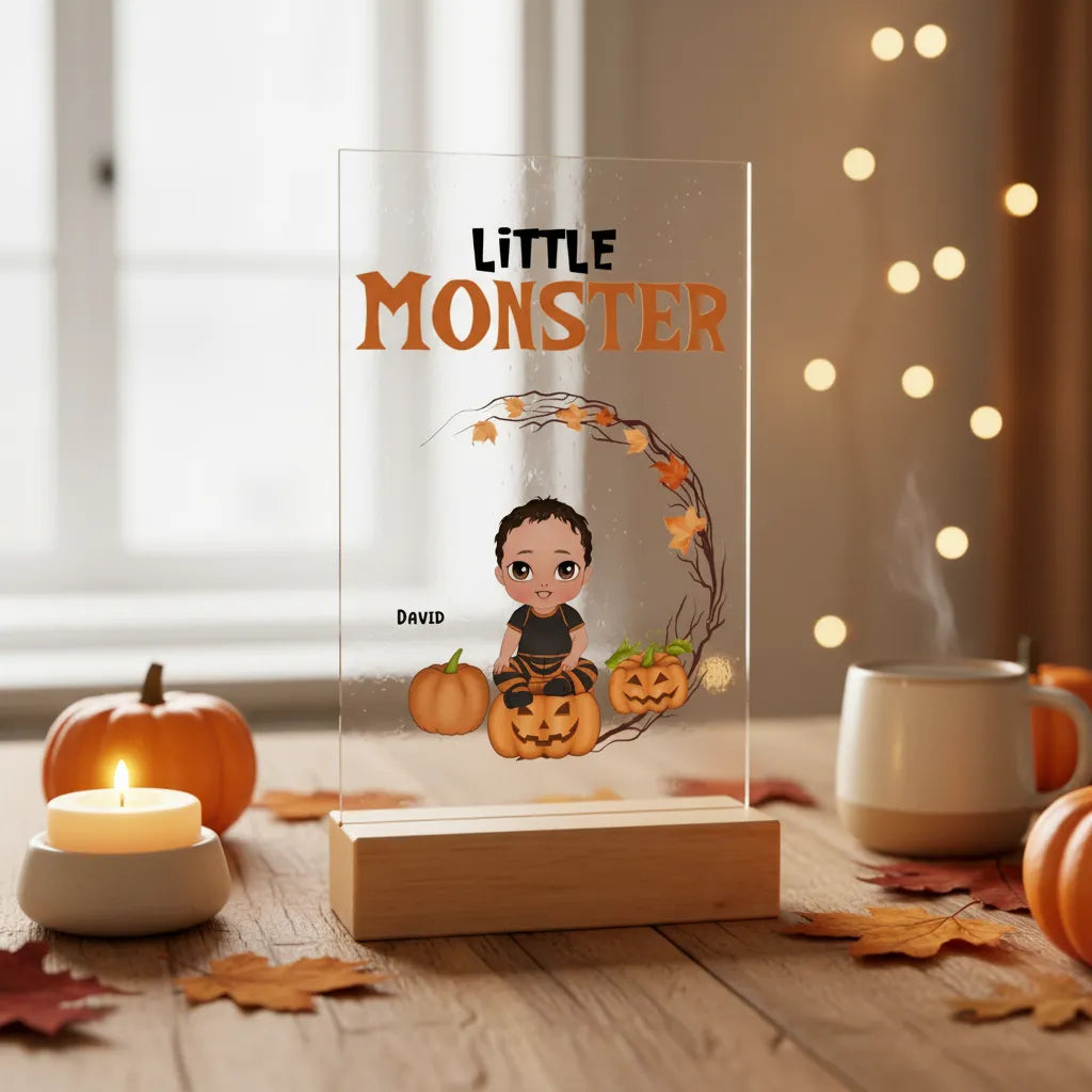 Kleines Monster Halloween Acrylschild mit Holzständer