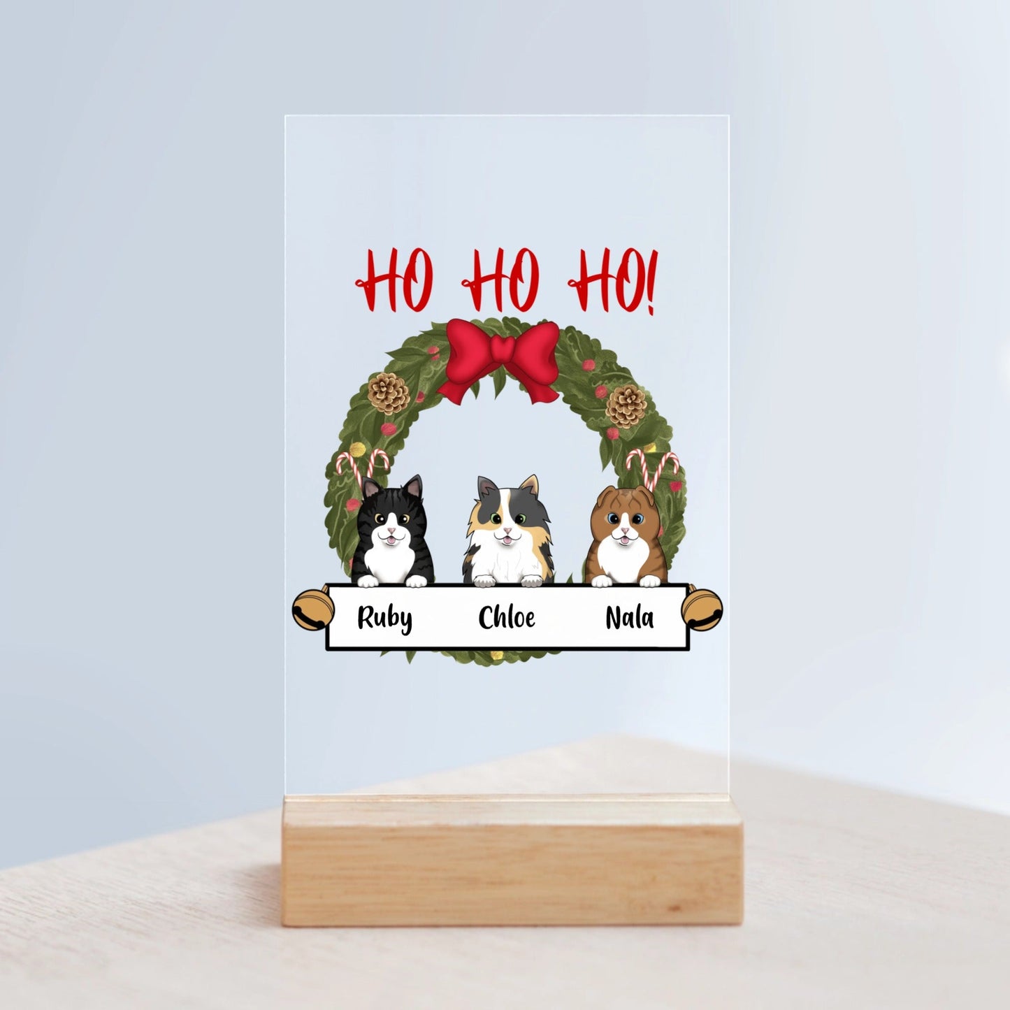 Katzen Weihnacht Acrylschild mit Holzständer