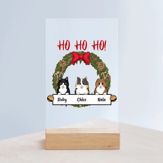 Katzen Weihnacht Acrylschild mit Holzständer