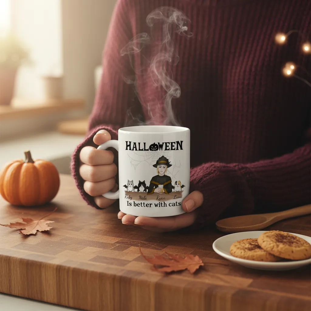 Halloween ist besser mit Katzen Keramiktasse
