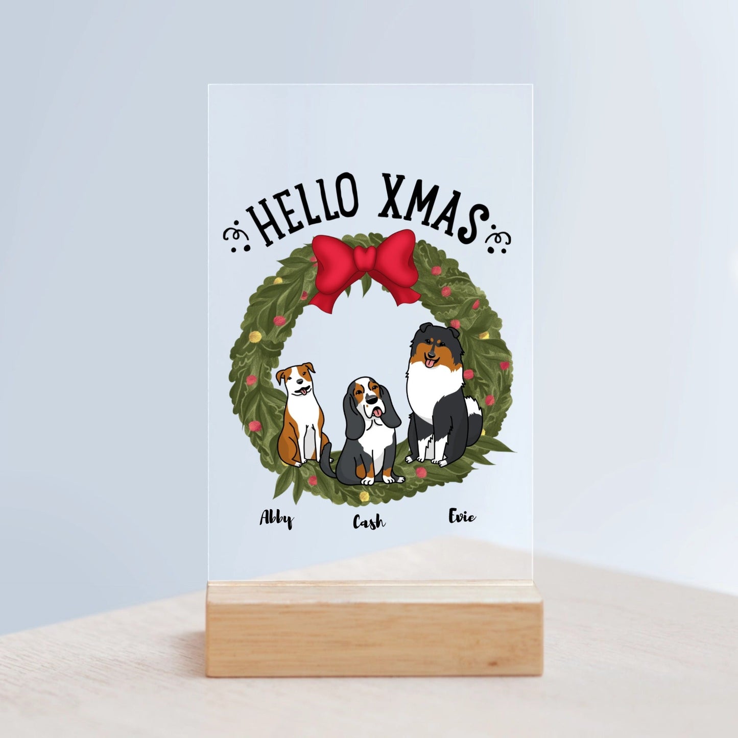 Hallo Xmas Weihnacht Acrylschild mit Holzständer