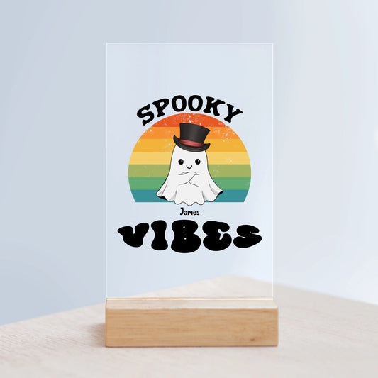 Gruselige Vibes Halloween Acrylschild mit Holzständer