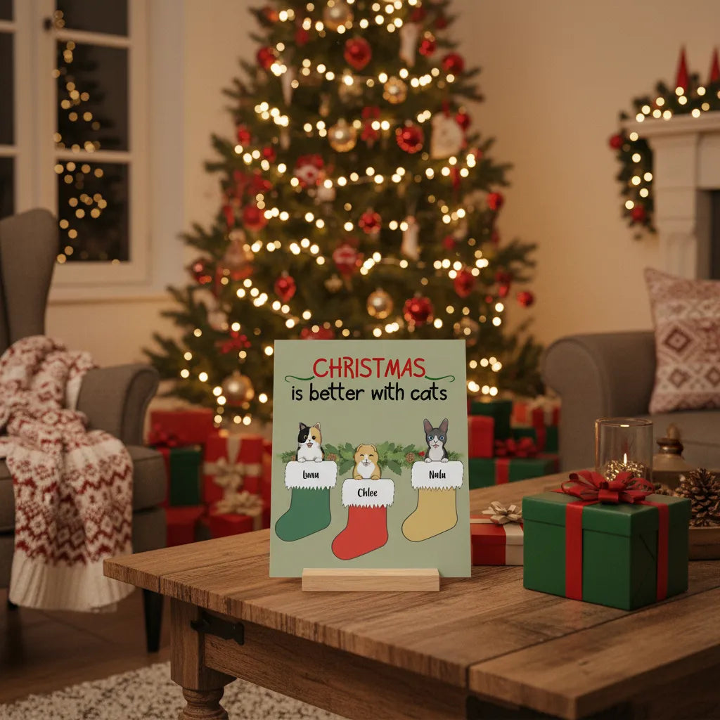 Weihnachten ist schöner mit Katzen Galerietafel mit Ständer