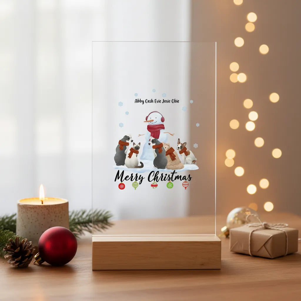 Frohe Haustier Weihnachten Acrylschild mit Holzständer