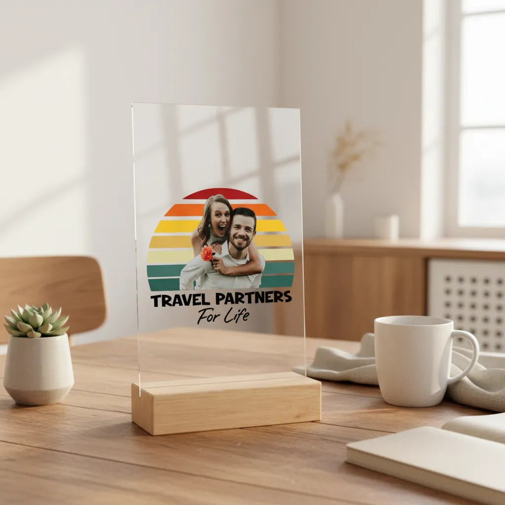 Reisepartner fürs Leben Acrylschild mit Holzständer