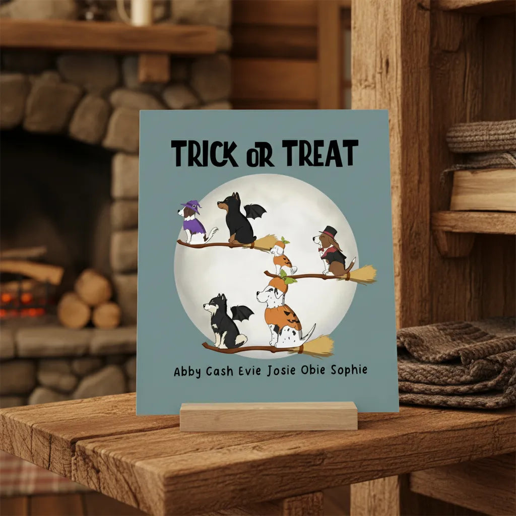 Süßes oder Saures Hunde Halloween Galerietafel mit Ständer