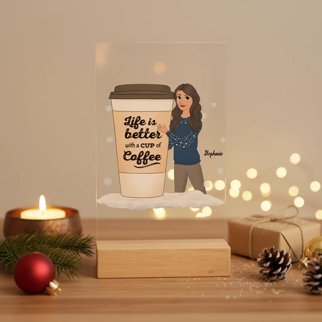 Weihnachtsleben ist besser mit einem Getränk Acrylschild mit Holzständer