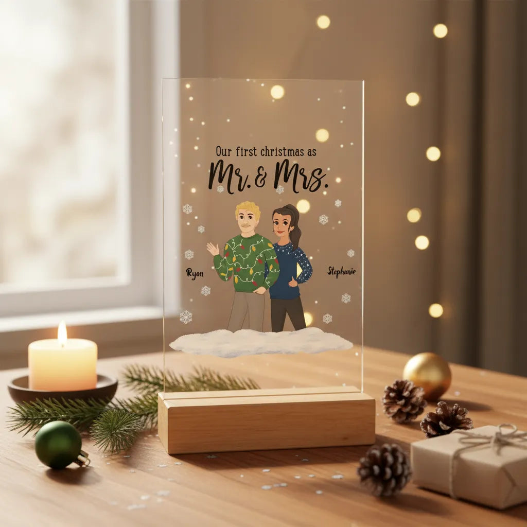 Unser erstes Weihnachten als Ms and Mrs Acrylschild mit Holzständer
