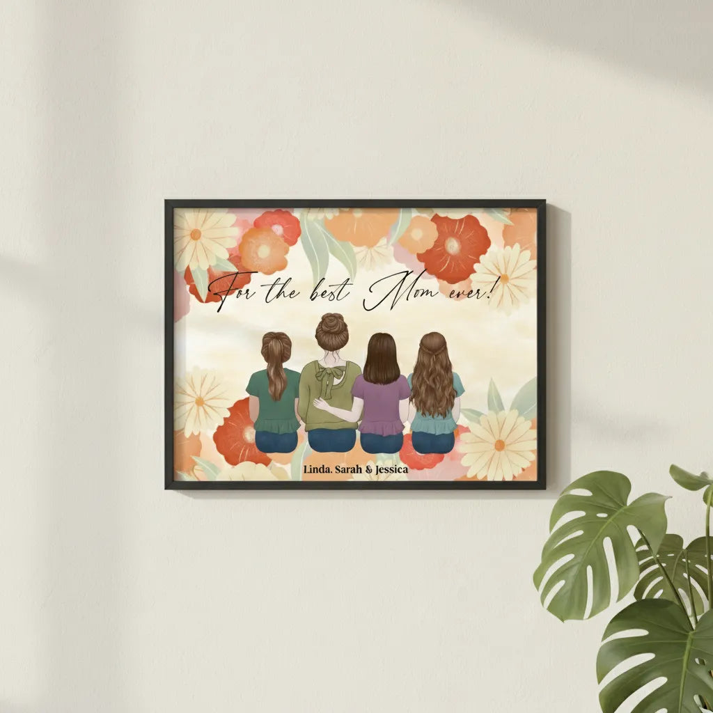 Mutter und Tochter Poster mit Holzrahmen