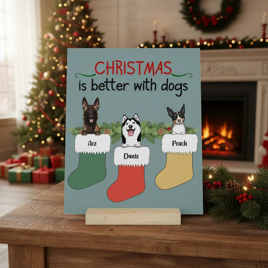 Weihnachten ist schöner mit Hunden Galerietafel mit Ständer