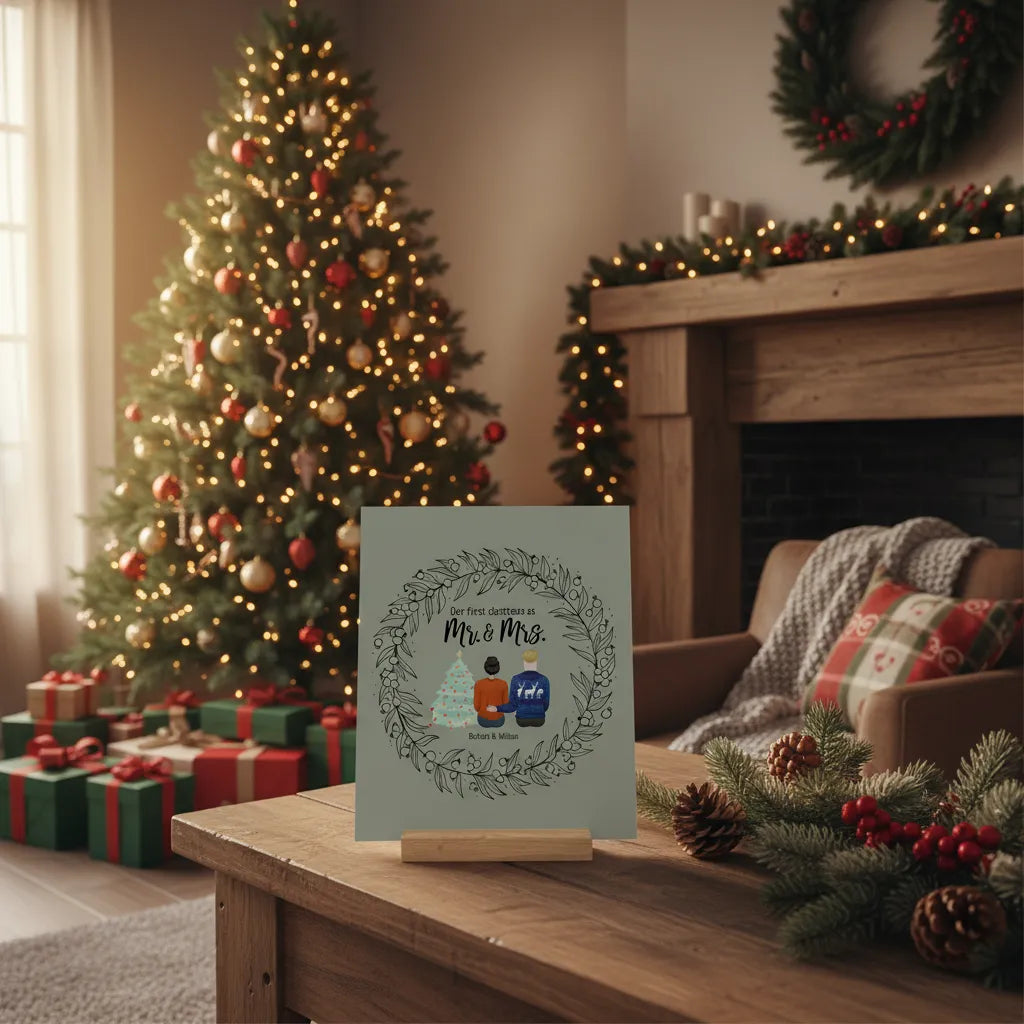 Unser erstes Weihnachten als Partner Galerietafel mit Ständer