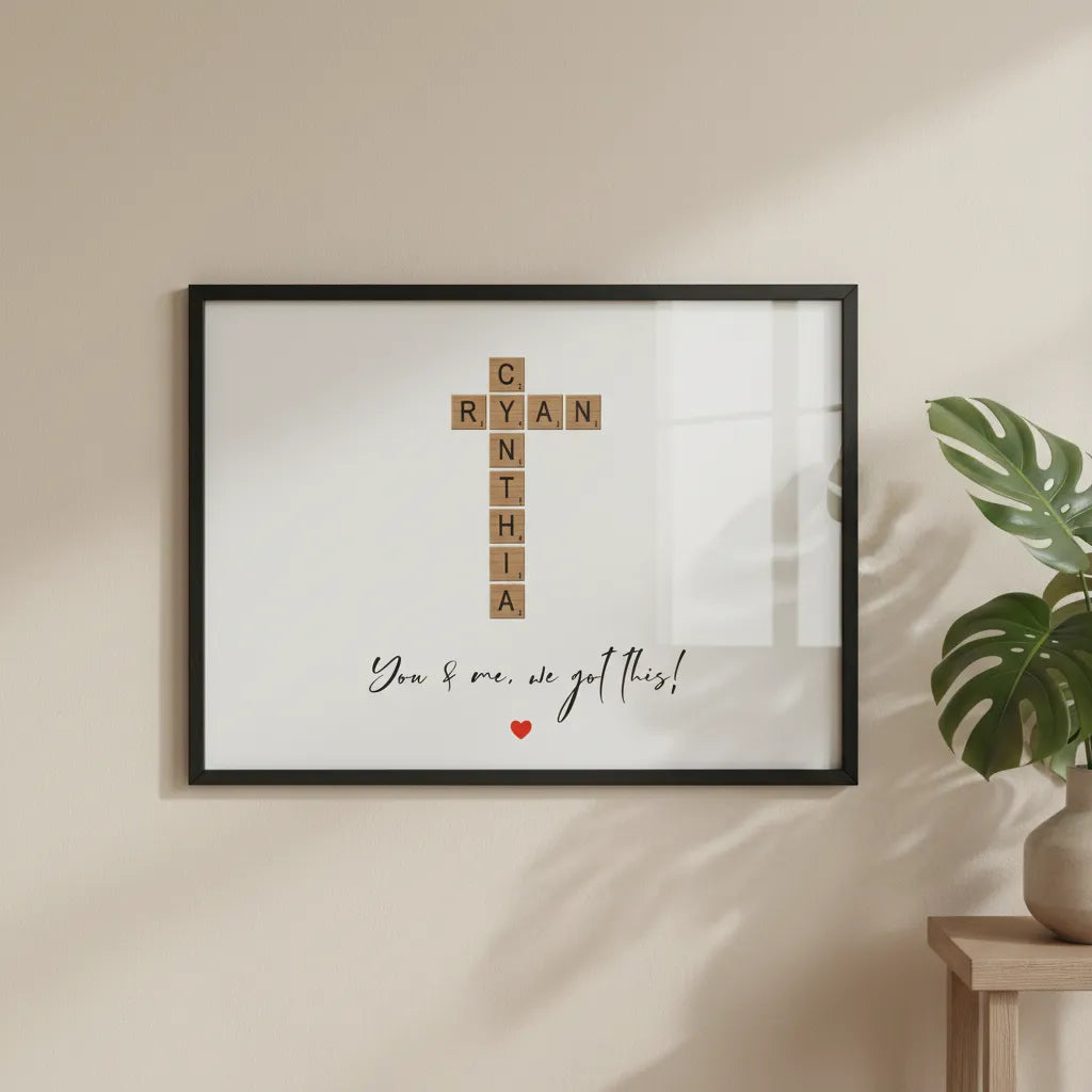 Du und Ich Kreuzworträtsel Poster mit Holzrahmen