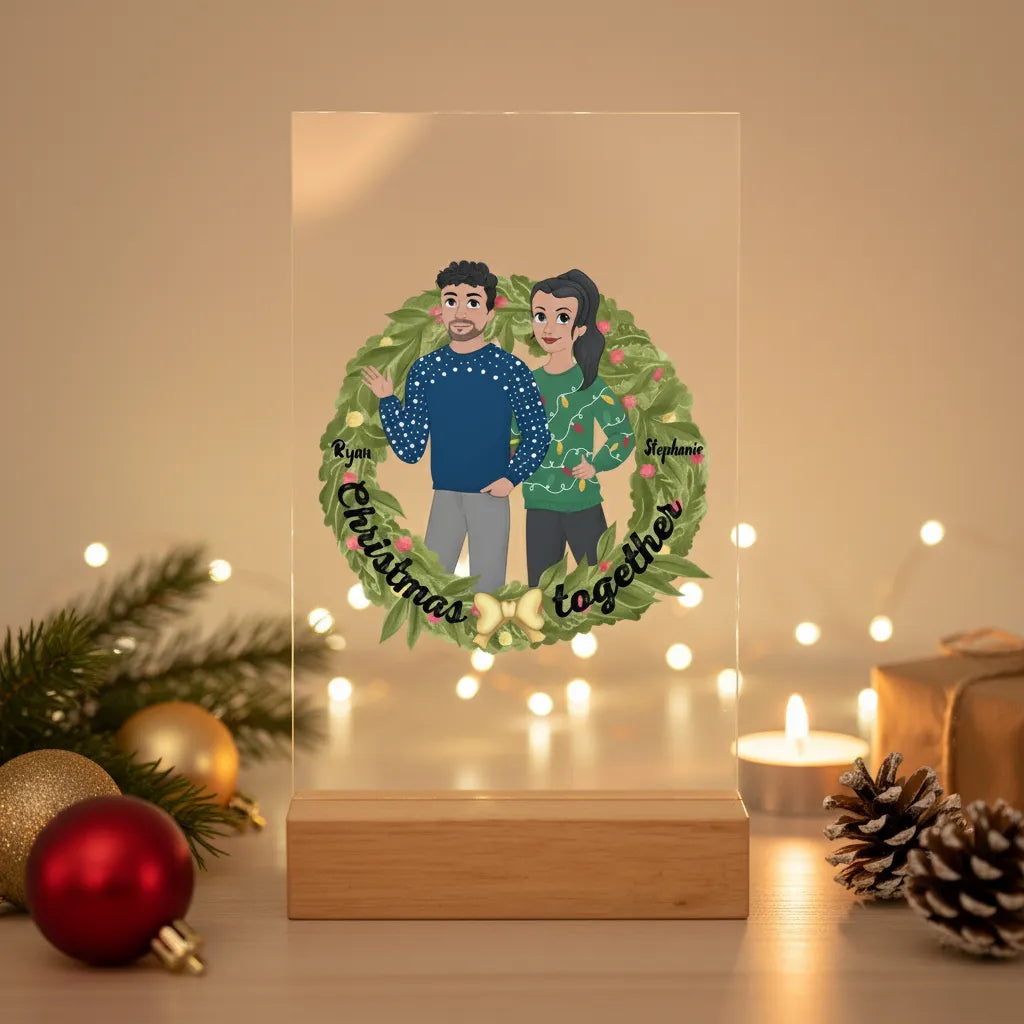 Weihnachten zusammen Acrylschild mit Holzständer