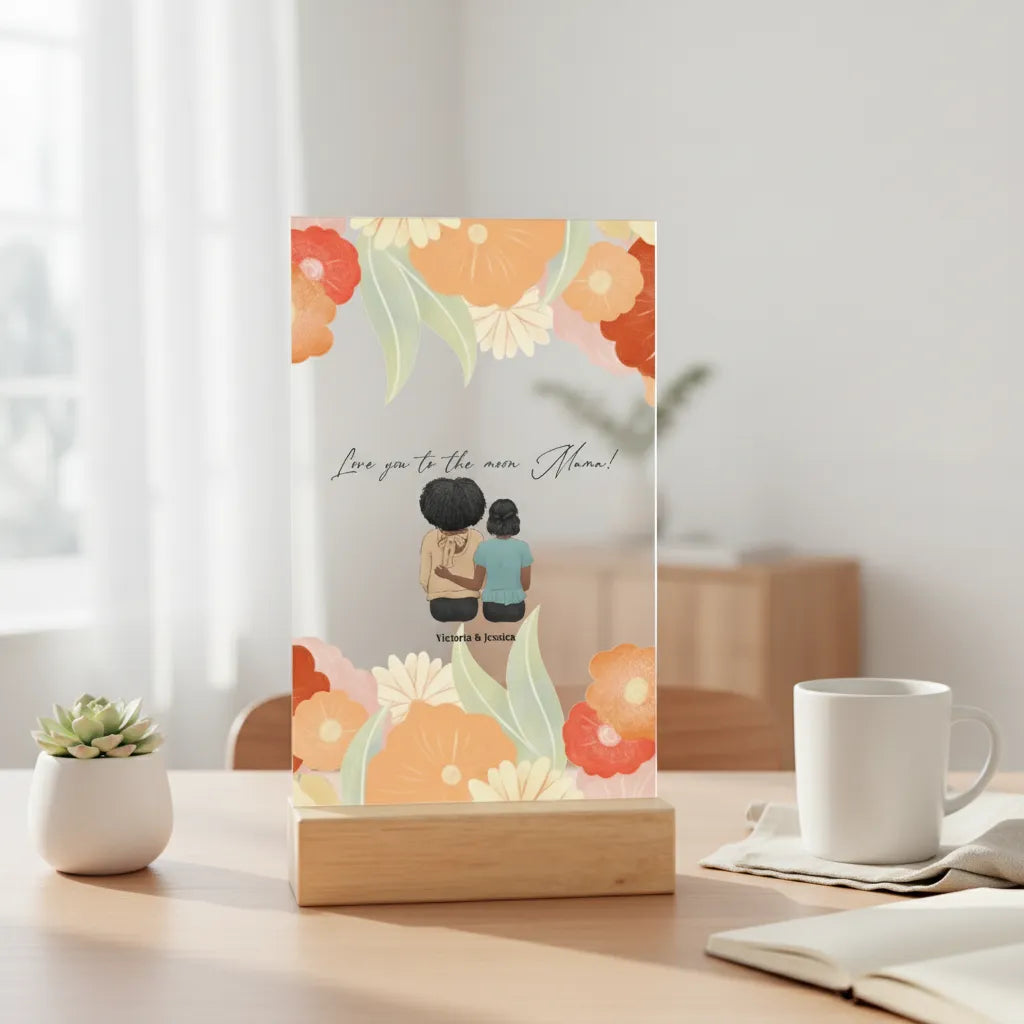 Mutter und Tochter Acrylschild mit Holzständer
