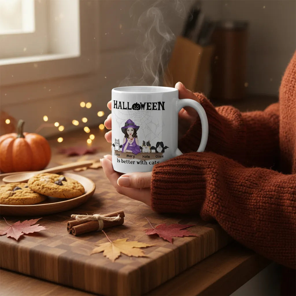 Halloween ist besser mit Katzen Keramiktasse