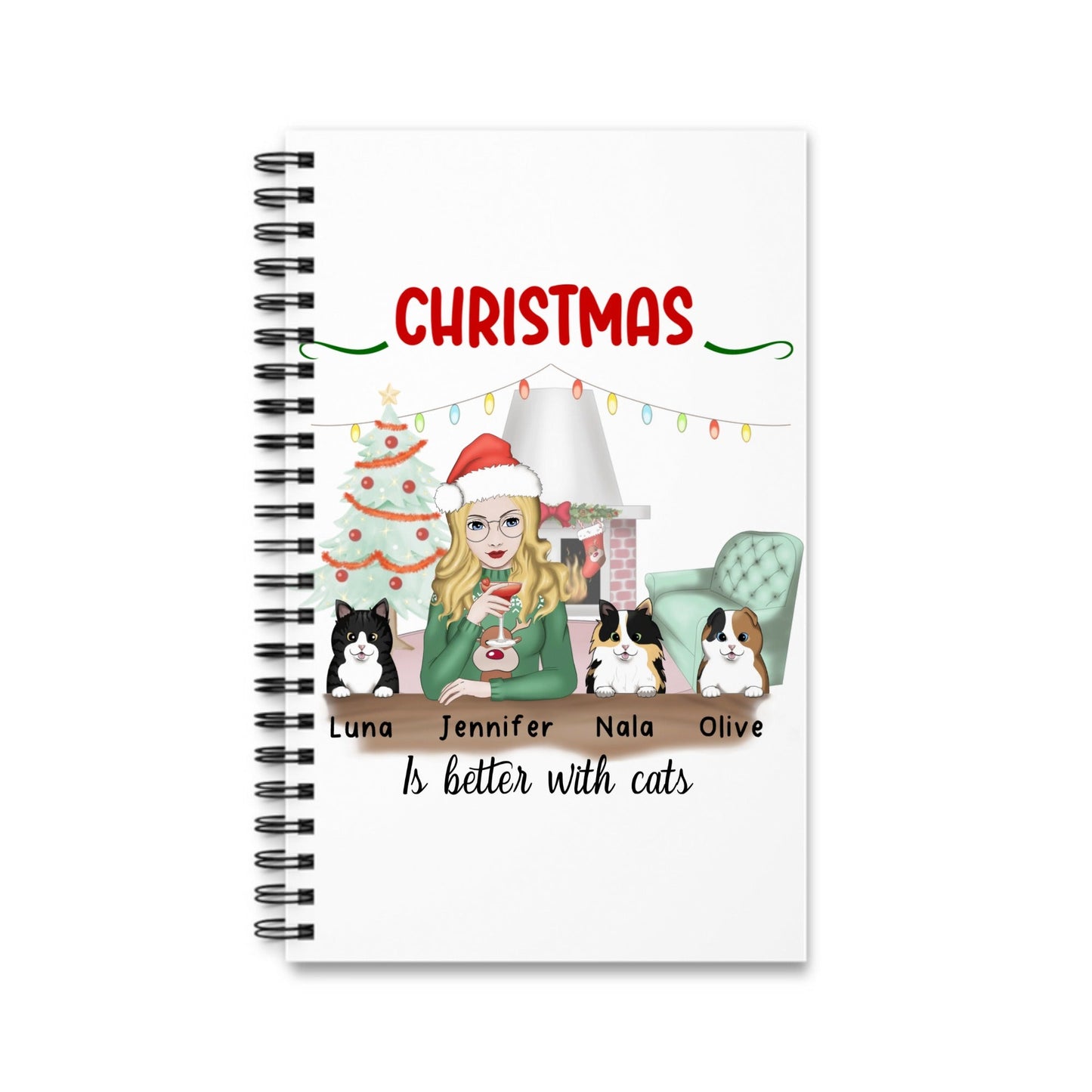 Weihnachten ist schöner mit Katzen Spiralnotizbuch