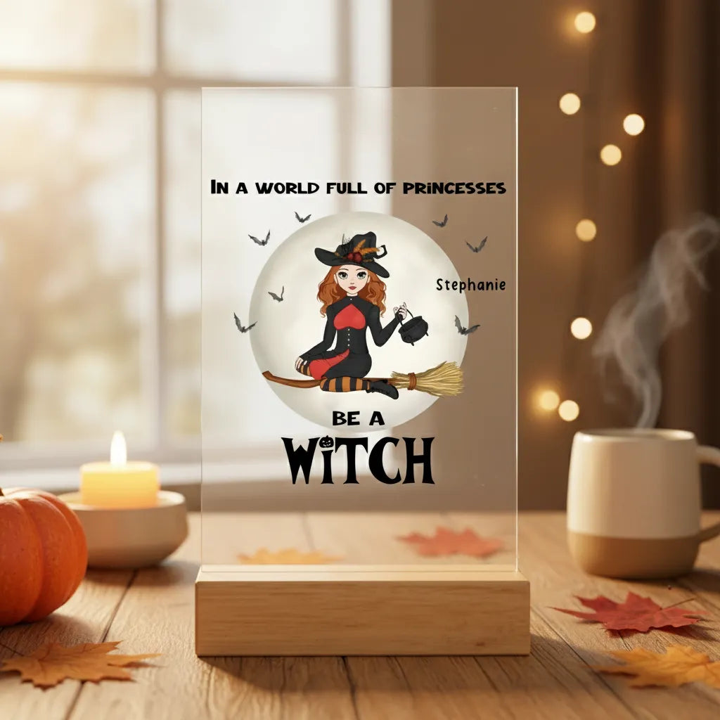 Sei eine Hexe Halloween Acrylschild mit Holzständer