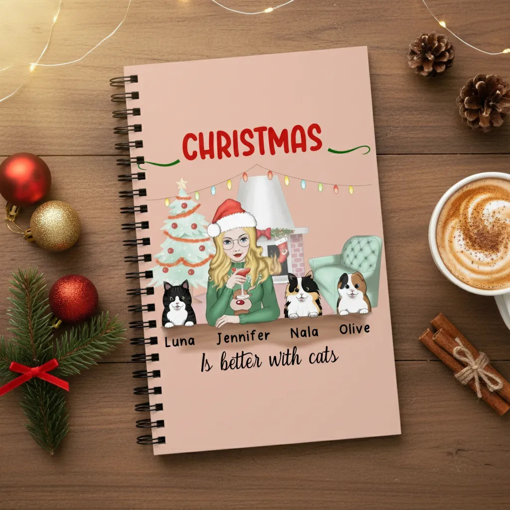 Weihnachten ist schöner mit Katzen Spiralnotizbuch