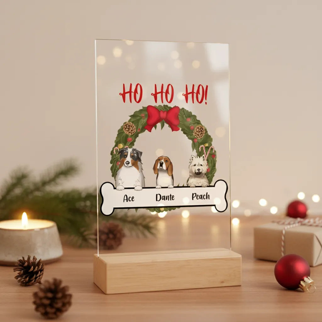 Hunde Weihnacht Acrylschild mit Holzständer