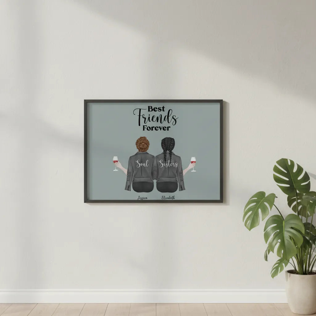 Beste Freunde für immer Poster mit Holzrahmen