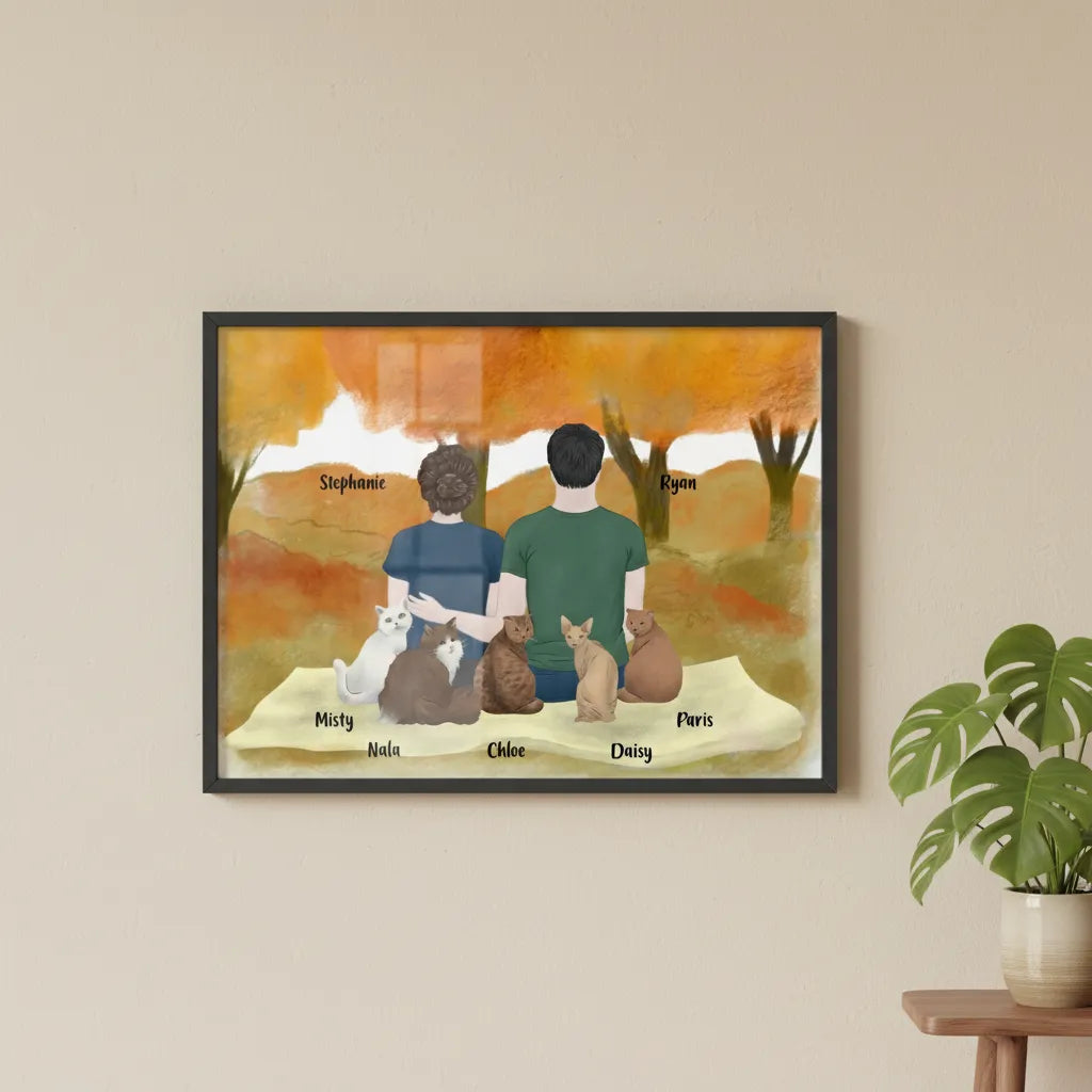 Du, ich und die Katzen Poster mit Holzrahmen