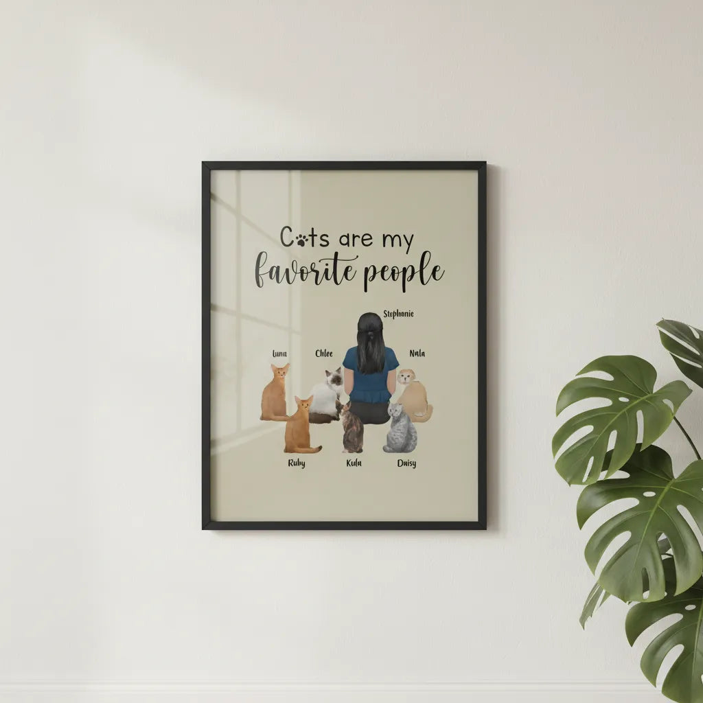 Katzen sind meine Lieblingsmenschen Poster mit Holzrahmen