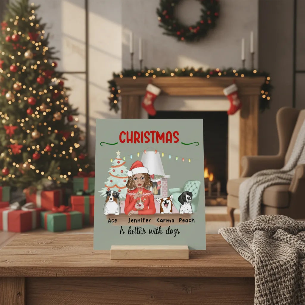 Weihnachten ist schöner mit Hunden Galerietafel mit Ständer