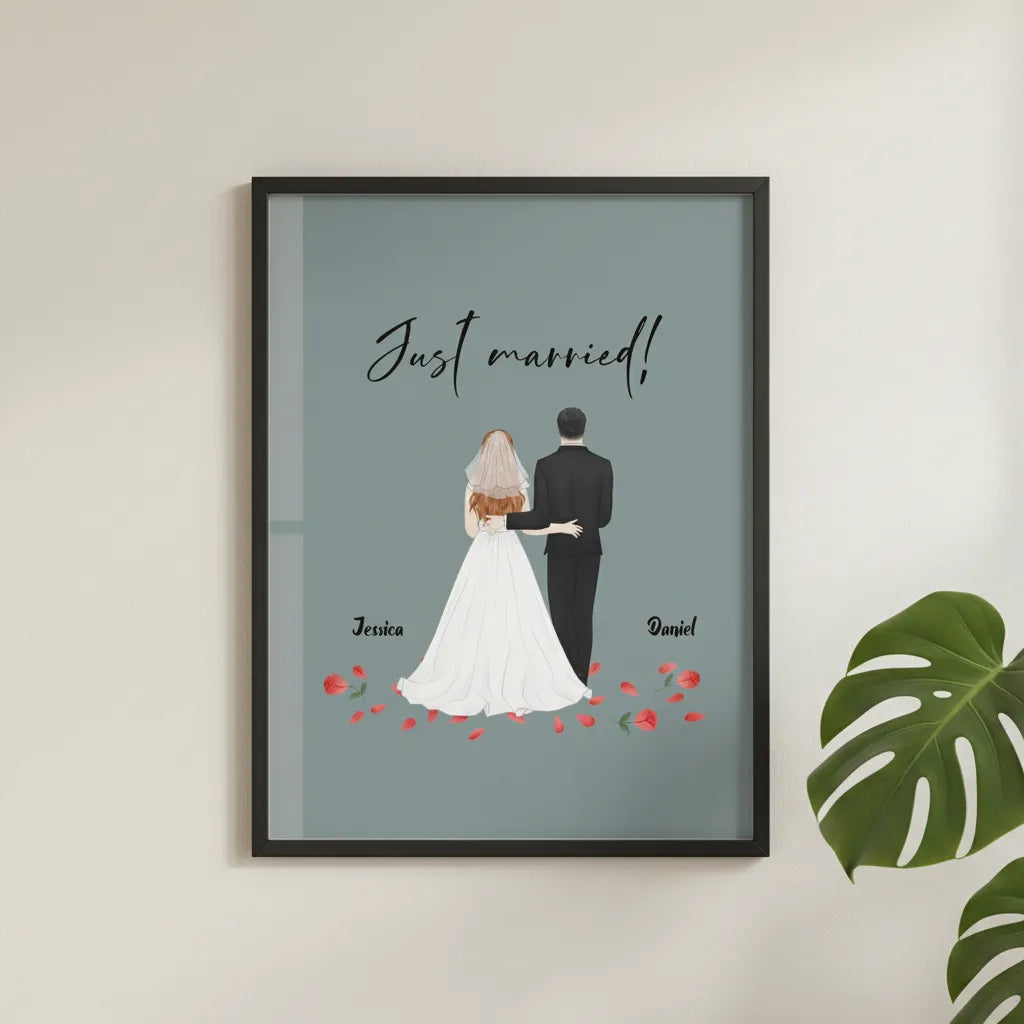 Frisch verheiratet Poster mit Holzrahmen