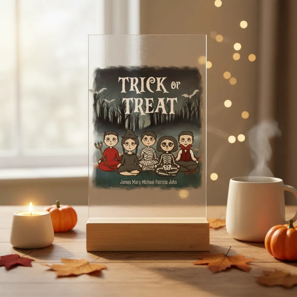 Süßes oder Saures Halloween Acrylschild mit Holzständer