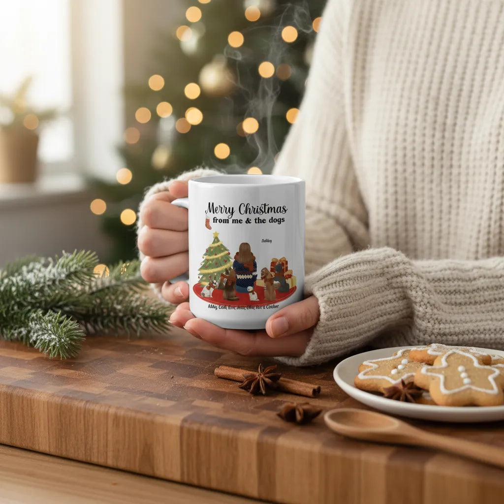 Frohe Weihnachten von mir und den Hunden Keramiktasse