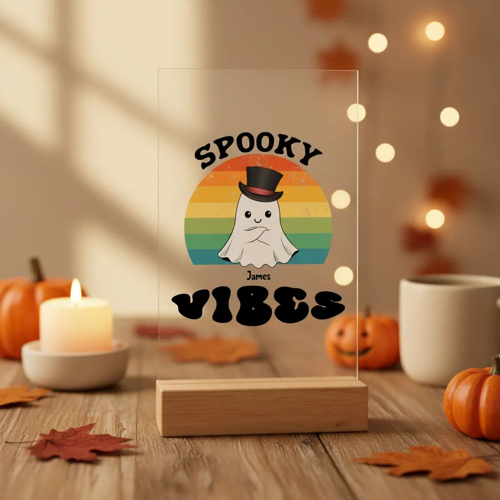 Gruselige Vibes Halloween Acrylschild mit Holzständer