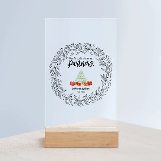 Unser erstes Weihnachten als Partner Acrylschild mit Holzständer