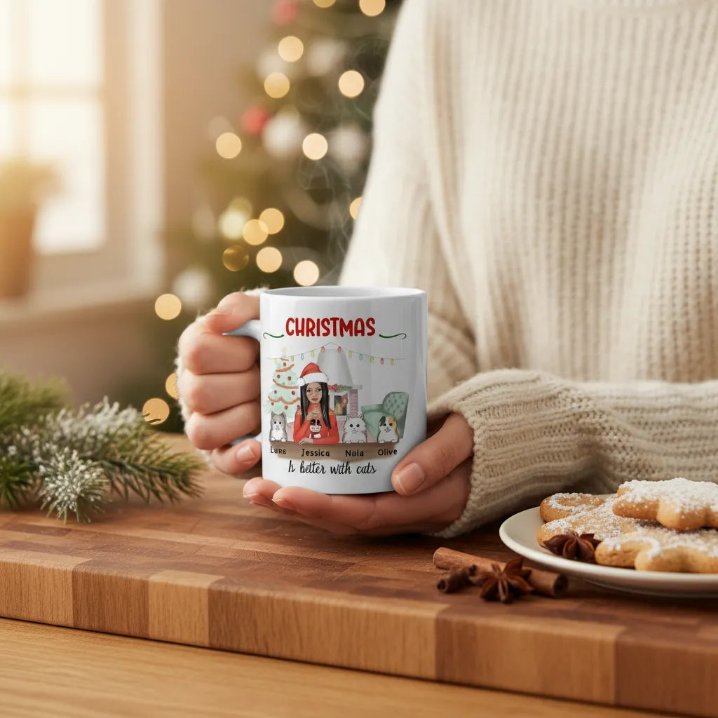 Weihnachten ist schöner mit Katzen Keramiktasse
